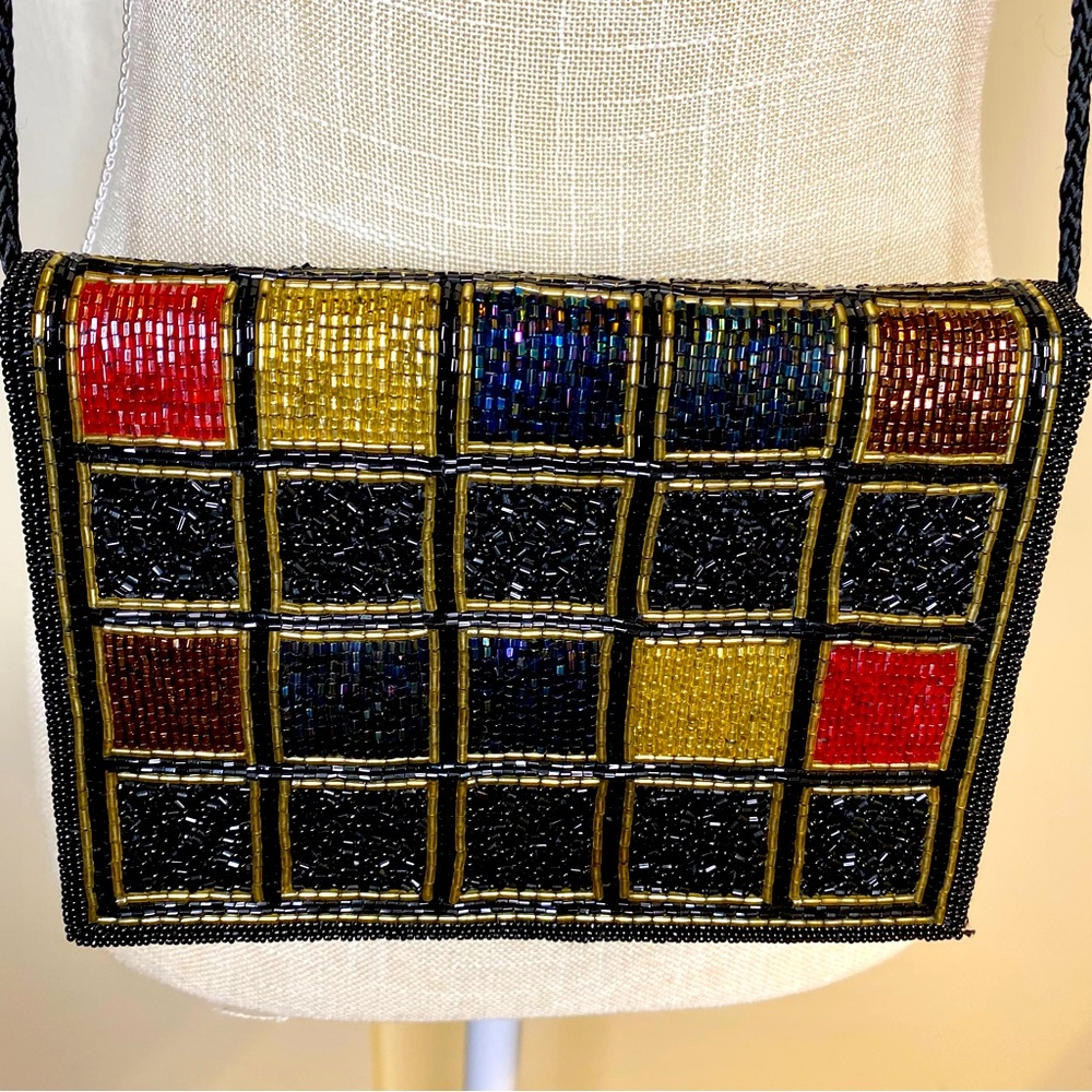 Beaded Color Block Evening Bag